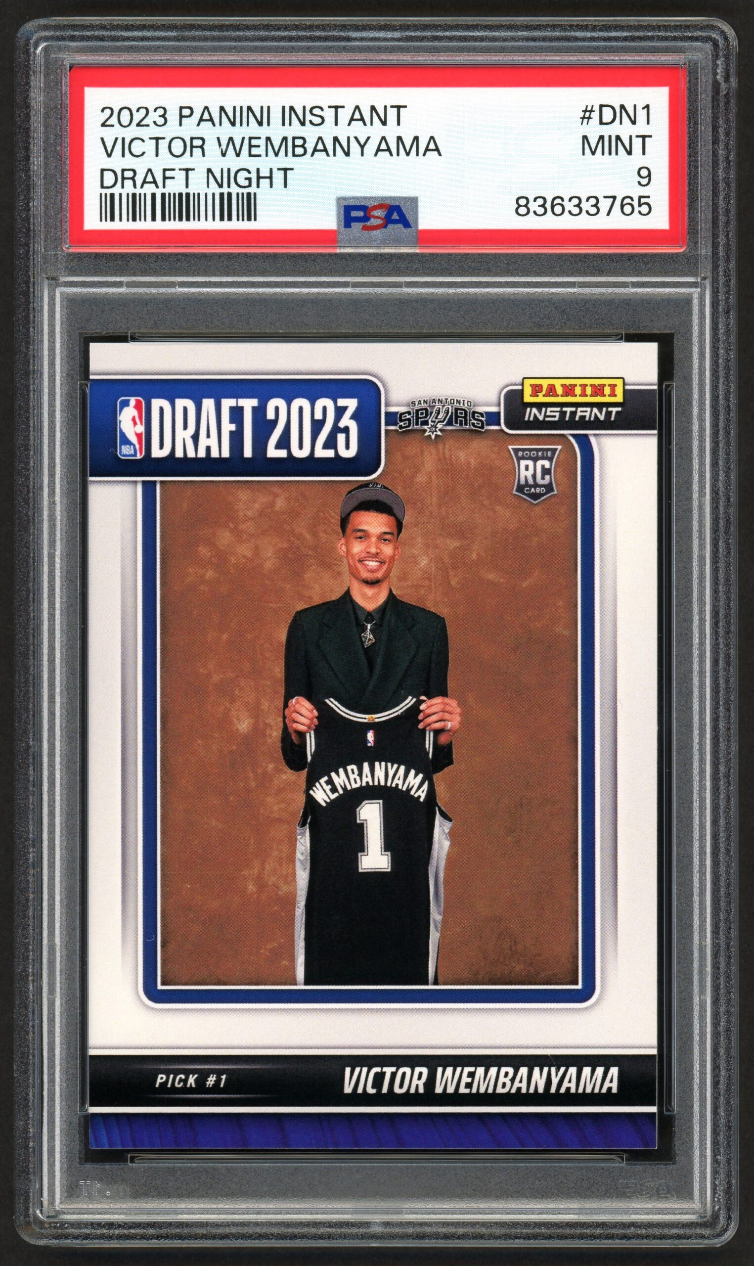 2023 PANINI INSTANT VICTOR WEMBANYAMA #DN1 DRAFT NIGHT ROOKIE PHENOM RC – PSA 9 MINT