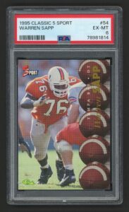 1995 CLASSIC 5 SPORT WARREN SAPP #54 BUCCANEERS ROOKIE RC HOF MIAMI HURRICANES LEGEND PSA 6 EX-MINT